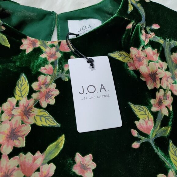 JOA Just One Answer Burn Out Velvet Blouse Top Emerald Floral Women's Size S - Picture 9 of 15